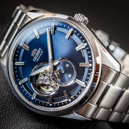 Orient Contemporary RA-AR0003L Men Automatic Open Heart Blue Dial Metal Strap