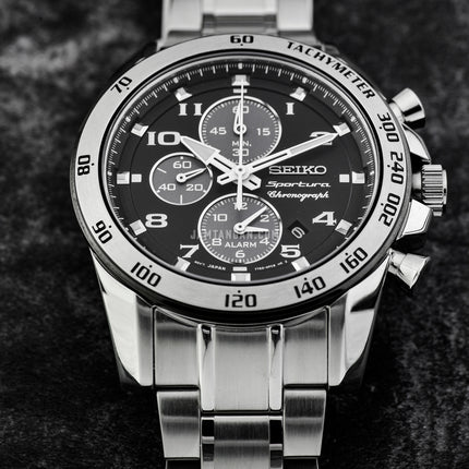 Seiko Sportura SNAE61P1 Chronograph Black Dial Stainless Steel Strap