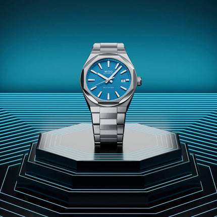 MIDO Multifort 8 M055.507.11.041.00 One Crown Turquoise Dial Stainless Steel Strap