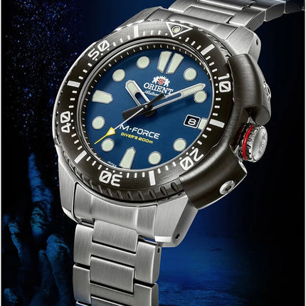 Orient M-Force RA-AC0L07L Mechanical Sports Navy Dial Metal Strap 