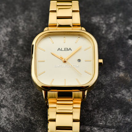 Alba Fashion AH7BY8X1 Ladies Light Champagne Dial Gold Stainless Steel Strap