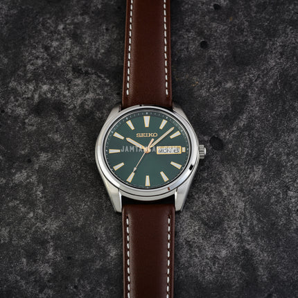 Seiko Classic SUR449P1 Men Green Dial Brown Leather Strap