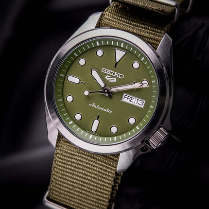 Seiko 5 Sports SRPE65K1 Automatic Green Olive Dial Green Olive Nylon Strap