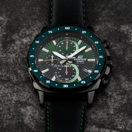 Casio Edifice EFV-600CL-3AVUDF Chronograph Men Green Dial Black Leather Band