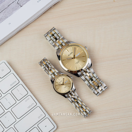 Alba AN8080X1_AJ6184X1 Couple Gold Dial Dual Tone Stainless Steel Strap