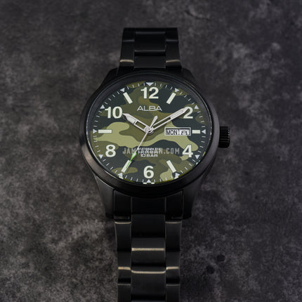 Alba Mechanical AL4313X1 Automatic Men Green Camouflage Dial Black Stainless Steel Strap