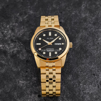 Alba Mechanical AL4654X1 Automatic Men Black Dial Gold Stainless Steel Strap