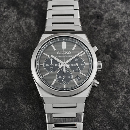 Seiko Chronograph SSB455P1 Men Discover More Grey Dial Stainless Steel Strap