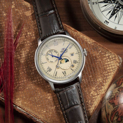 Orient Classic RA-AK0803Y Automatic Sun & Moon Beige Dial Dark Brown Leather Strap