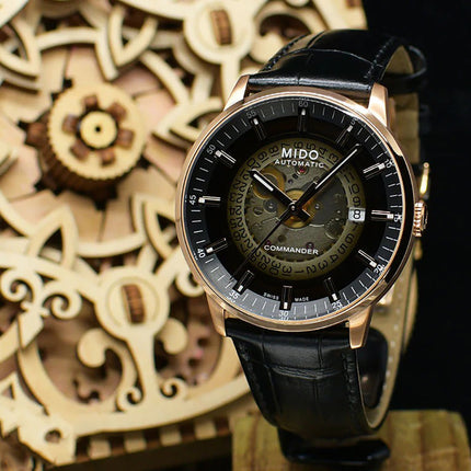 MIDO Commander II M021.407.36.411.00 Gradient Dial Black Leather Strap