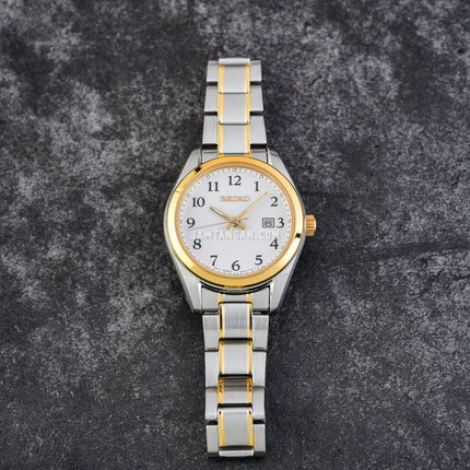 Seiko Ladies SUR466P1 Discover More White Dial Dual Tone Stainless Steel Strap