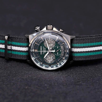 Seiko Chronograph SSB411P1 Discover More Green Dial Multi Color Nylon Strap