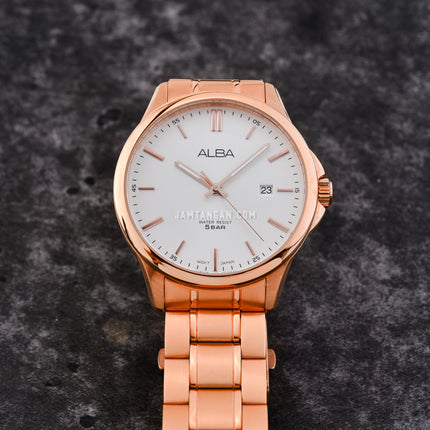 Alba Prestige AS9L30X1 Men Silver Dial Rose Gold Stainless Steel Strap