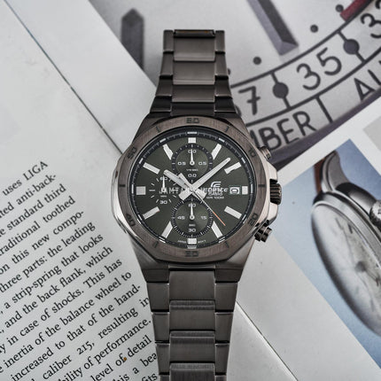 Casio Edifice EFV-640DC-3AVUDF Chronograph Men Green Dial Gunmetal Stainless Steel Band