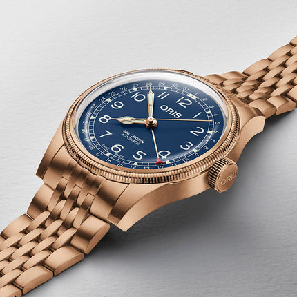 Oris Big Crown 01-754-7741-3165-07-8-20-01 Pointer Date Bronze Blue Dial Rose Gold St. Steel Strap
