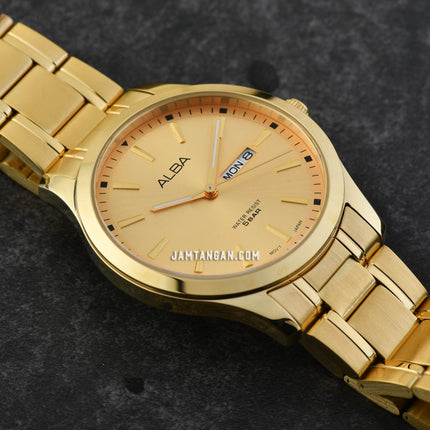 Alba Prestige AJ6148X1 Men Gold Dial Gold Stainless Steel Strap