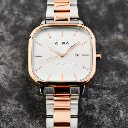 Alba Fashion AH7BZ0X1 Ladies Silver White Dial Dual Tone Stainless Steel Strap