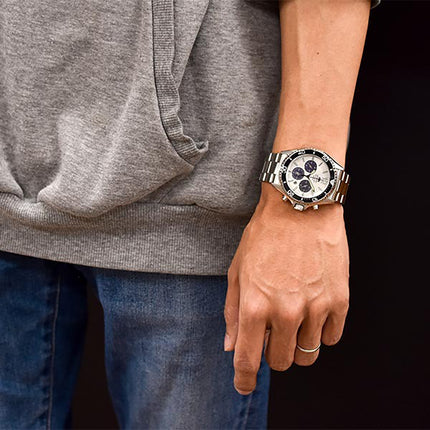Orient Sports RA-TX0203S Mako Solar Panda Chronograph Dual Tone Dial Metal Strap