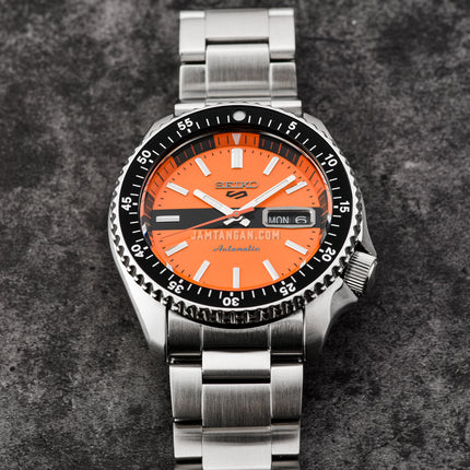 Seiko 5 Sports SRPK11K1 SKX Sports Style Double Hurricane Orange Dial St Steel Strap Special Edition