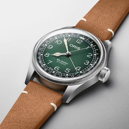 Oris Big Crown 01-754-7779-4067-SET Cervo Volante Green Dial Brown Leather Strap