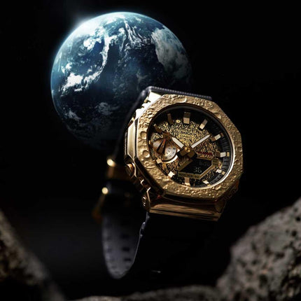 Casio G-Shock GM-2100MG-1A Moon Gold Metal Covered Gold Analog Digital Dial Black Resin Strap