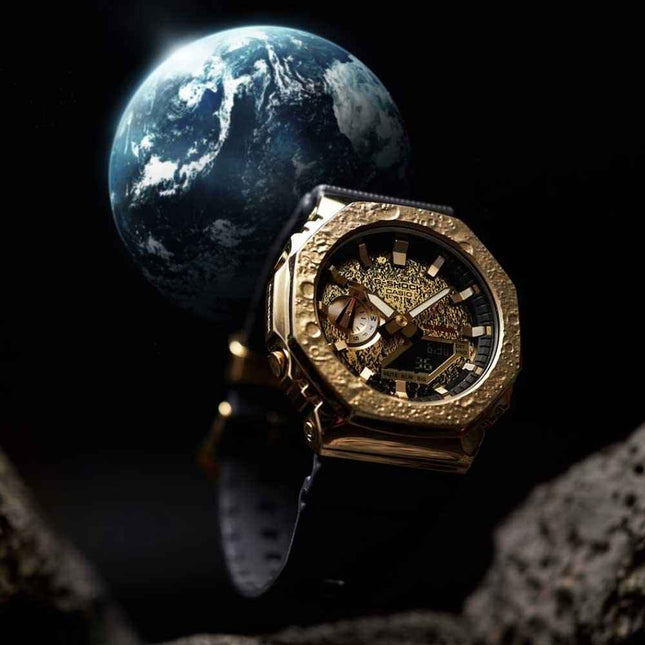 Casio G-Shock GM-2100MG-1A Moon Gold Metal Covered Gold Analog Digital Dial Black Resin Strap