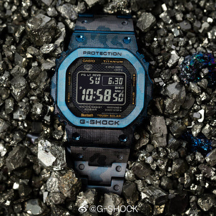 Casio G-Shock GMW-B5000TCF-2DR Full Metal Blue Camouflage Digital Dial Titanium Band