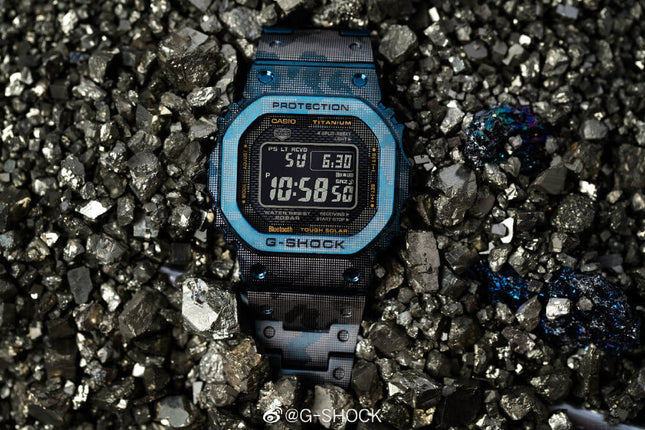 Casio G-Shock GMW-B5000TCF-2DR Full Metal Blue Camouflage Digital Dial Titanium Band