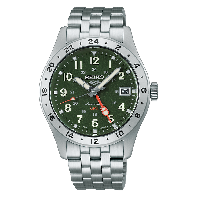 Seiko 5 Sport Field GMT HBD001K1 Green Dial Stainless Steel Band
