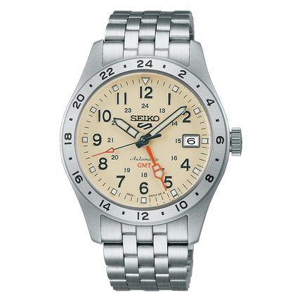 Seiko 5 Sports HDB002K1 GMT Field Sports Style Desert Sand Dial Stainless Steel Strap
