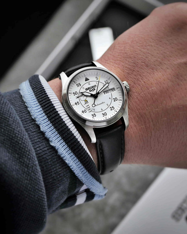 Seiko 5 Sports SRPK27K1 SKX Sense Style 55th Anniversary PEANUTS Leather Strap Limited Edition