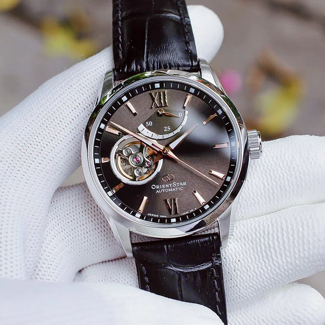 Orient Star Contemporary RE-AT0007N Mechanical Men Open Heart Black Dial Black Leather Strap