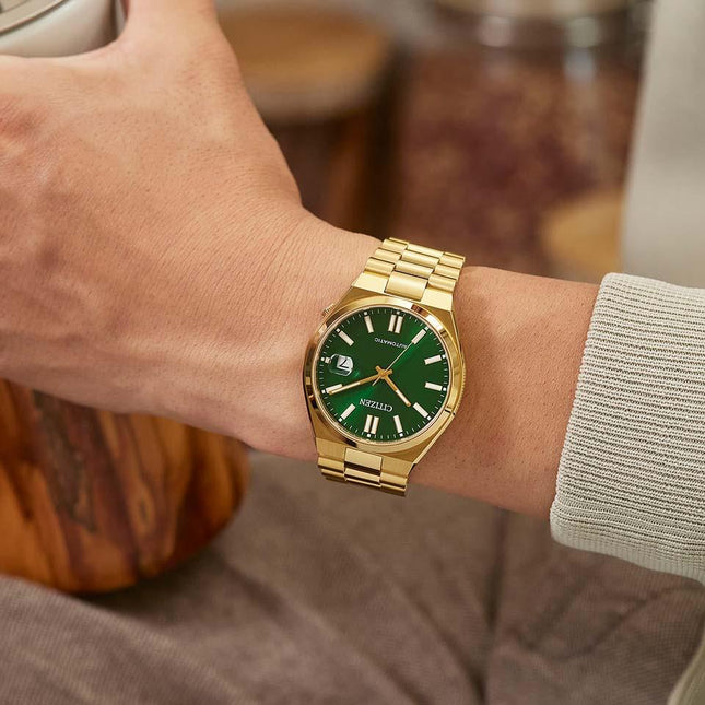 Citizen Mechanical NJ0152-51X Tsuyosa Automatic Men Green Dial Gold Stainless Steel Strap