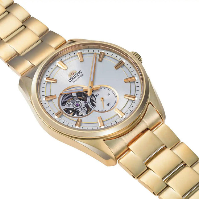 Orient Contemporary RA-AR0007S Semi Skeleton Series Silver Dial Gold Stainless Steel Strap