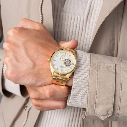 Orient Contemporary RA-AR0007S Semi Skeleton Series Silver Dial Gold Stainless Steel Strap