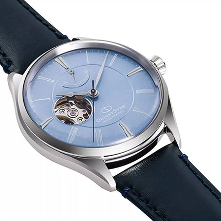 Orient Star RE-AT0203L Open Heart Light Blue Dial Blue Leather Strap