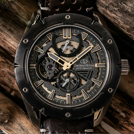 Orient Star RE-AV0A04B Avant Garde Automatic Men Skeleton Dial Brown Leather Strap
