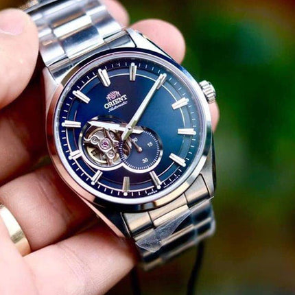 Orient Contemporary RA-AR0003L Men Automatic Open Heart Blue Dial Metal Strap