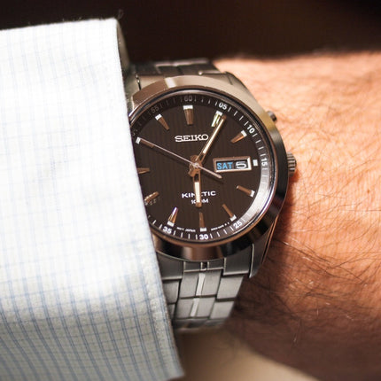 Seiko Kinetic SMY103P1 Black Dial Stainless Steel Strap