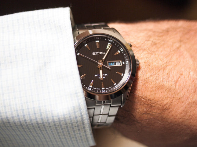 Seiko Kinetic SMY103P1 Black Dial Stainless Steel Strap