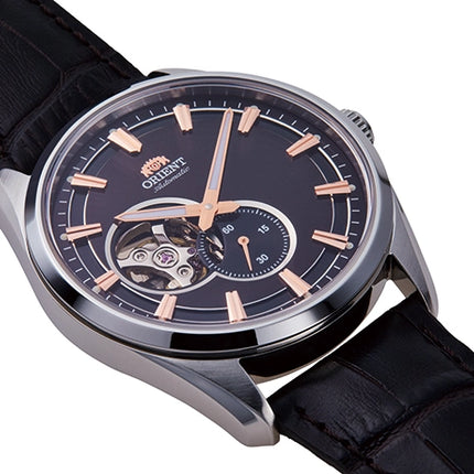 Orient Contemporary RA-AR0005Y Open Heart Automatic Men Dark Brown Dial Black Leather Strap
