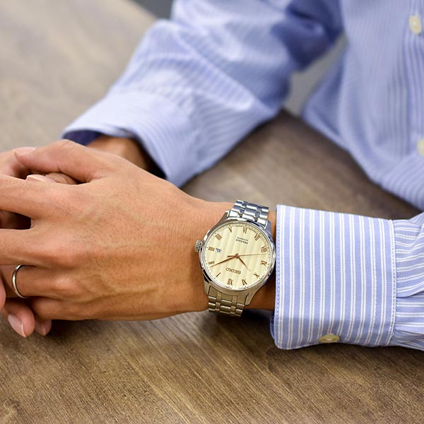 Seiko Presage SRPF45J1 Zen Garden Men Beige Dial Stainless Steel Strap