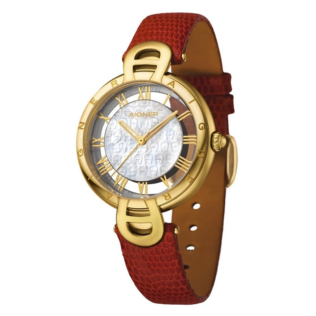Aigner Resana A24275 Silver Dial Red Leather Strap