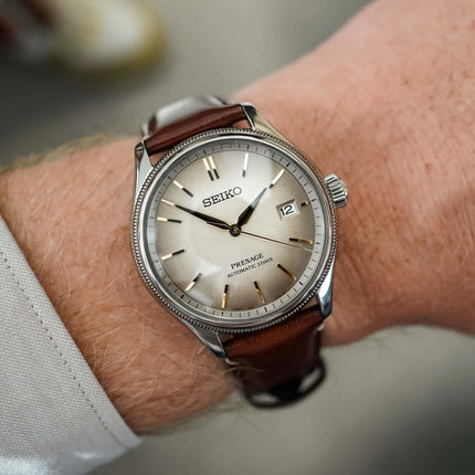 Seiko Presage Classic SPB529J1 Automatic Brown Dial Upcycled Leather Strap Limited Edition