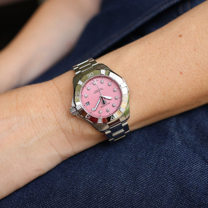 TAG Heuer Aquaracer Professional 200 Solargraph 34mm Pink Dial Diamond Index WBP1318.BA0005