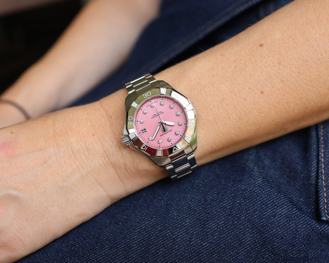 TAG Heuer Aquaracer Professional 200 Solargraph 34mm Pink Dial Diamond Index WBP1318.BA0005
