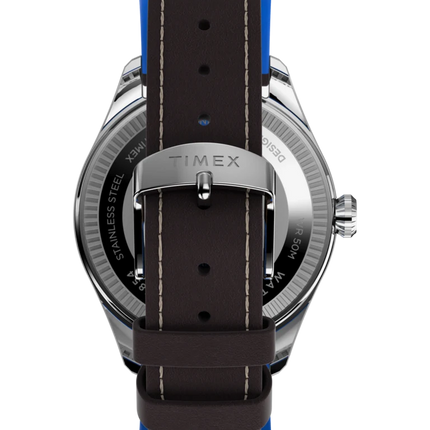 Timex X Pan Am Day Date TWG030100 Quartz Blue Dial Brown Leather Strap