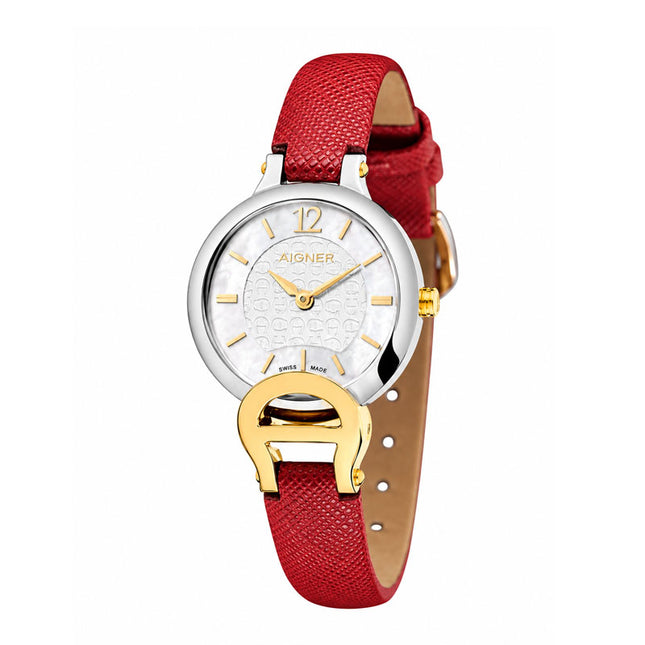 Aigner Pesaro A24255A White Dial Red Leather Strap