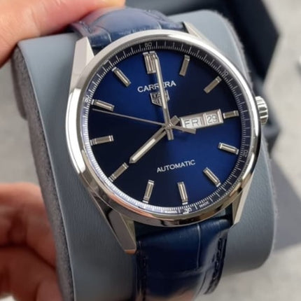 Preloved - TAG Heuer Carrera WBN2012.FC6502 Automatic Blue Sunray Brushed Dial Blue Leather Strap