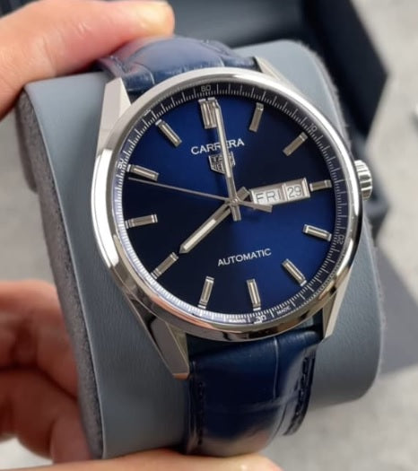 Preloved - TAG Heuer Carrera WBN2012.FC6502 Automatic Blue Sunray Brushed Dial Blue Leather Strap